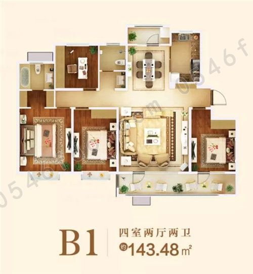 广饶中南雅苑】建面约143 四房二厅二卫户型图