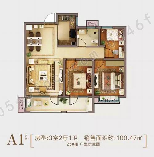 【广饶中南雅苑】100.47㎡三室两厅一卫户型图